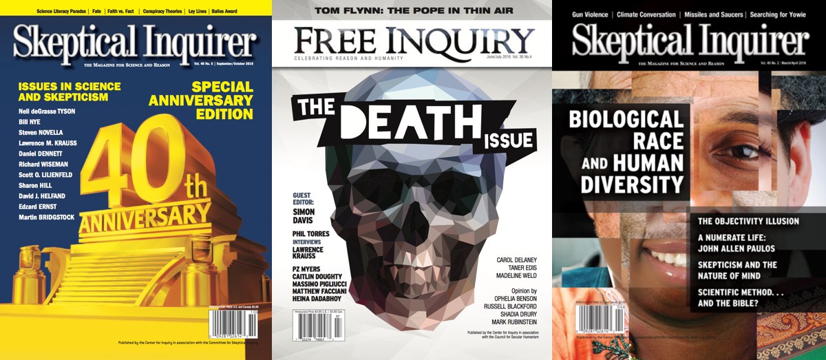 covers of Skeptical Inquirer and Free Inquiry magazines